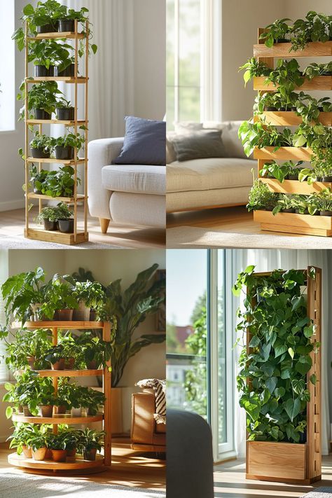 Looking for an easy way to display your plants? Discover how to build a DIY vertical plant stand that showcases your greenery beautifully. This guide includes step-by-step instructions on materials needed, ideal designs for small spaces, and tips for ensuring stability and aesthetics. Whether you're a novice DIYer or an experienced crafter, you will create an eye-catching vertical garden frame in no time. Perfect for delicious herbs, flowering plants, or your favorite succulents! Get started today to enjoy your green oasis at home. Plant Box Diy, Vertical Plant Stand, Diy Plant Shelf, Compact Living Room, Ladder Planter, Cascading Flowers, Garden Frame, Green Oasis, Plant Box