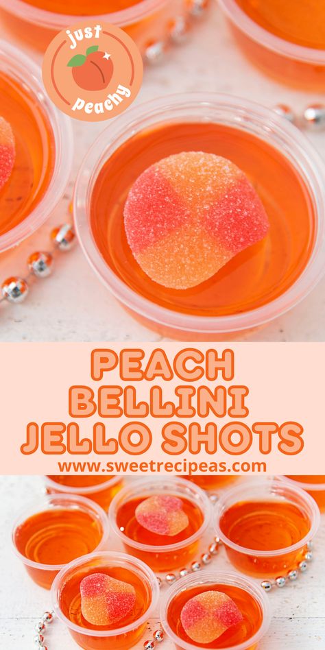 Peach Bellini Jello Shots, Strawberry Peach Jello Shots, Jello Shots Bachelorette Party, Brunch Jello Shots, Mimosa Jello Shots, Green Tea Jello Shots Recipe, Prosecco Jello Shots, Float Trip Drinks, Peach Schnapps Jello Shots