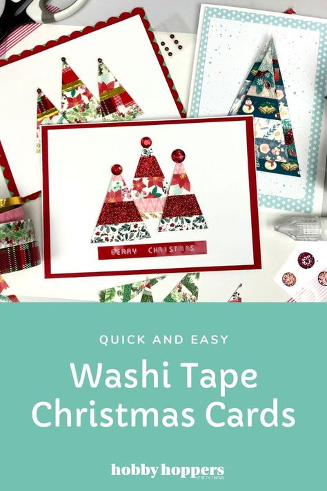 Handmade card for christmas using washi tape Christmas Card Tutorials, Simple Christmas Cards, Tree Cards, Card Tutorial, Simple Christmas, Washi Tape, Christmas Projects, Washi, Holiday Cards