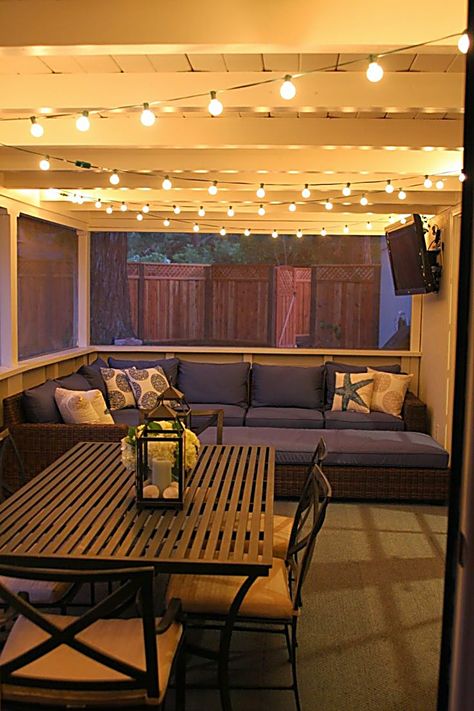 Patio Lights - Who doesn't enjoy getting a great deal from leading brands. Click to discover more IMMEDIATELY! Screened Porch Decorating, Porch Design Ideas, Screened Porch Designs, Outdoor Covered Patio, Porch Columns, Enclosed Patio, Screen Porch, Budget Patio, Apartment Patio