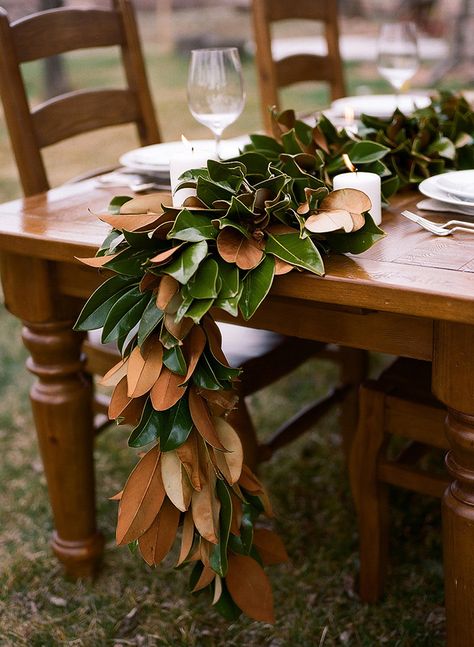 Magnolia Leaf Garland | Colorado Wedding Photography Christmas Crafts Diy Kids, Magnolia Leaf Garland, Diy Snowman Decorations, Magnolia Garland, Christmas Lights Outside, Magnolia Leaf, Holiday Wreaths Diy, 13 November, Thanksgiving Decorations Diy