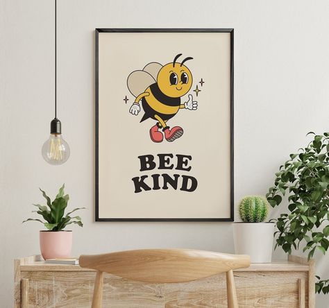 Spice up your blank wall with this witty and funny pun illustrated bee poster! Perfect for decorating your living space, bedroom, or office. You can also print this as a postcard for your loved ones! DIGITAL DOWNLOAD ONLY! You will get 5 High Resolution 300 DPI JPG Files in A2, A3, A4, A5 & A6 sizes. TERMS OF USE You may: - use these printed images any way you like FOR PERSONAL USE You may not: - share the digital files - sell the digital files in their current form - print out/reproduce the fil Retro Bee Illustration, Bee Illustration Graphic Design, Y2k Typography, Bees Illustration, Retro Y2k Aesthetic, Bee Mascot, Bee Aesthetic, Bee Poster, Bee Cartoon