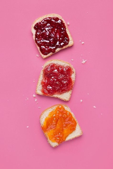 Fruit Preserves Aesthetic, Bread With Jam, Jam And Bread, Toast Photography, Jam Photography, Jamming Aesthetic, Food Top View, Jam Bread, Jam On Toast