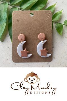 Iris Earrings, Star And Moon Earrings, Earring Inspo, Diy Earrings Polymer Clay, Polymer Clay Jewelry Tutorials, Polymer Clay Ornaments, Handmade Clay Jewelry, Tanah Liat, Star And Moon