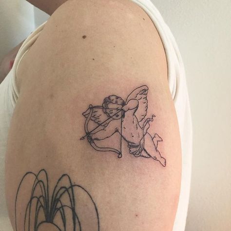 Cupid Tattoo, Cherub Tattoo, Grunge Tattoo, Dibujos Tattoo, Bow Tattoo, 4 Tattoo, Geniale Tattoos, Dainty Tattoos, Aesthetic Tattoo