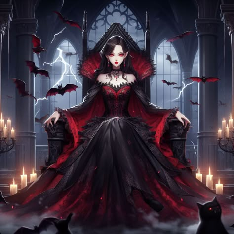 Vampire Princess Aesthetic, Vampire Empress, Female Dracula, Vampire Queen Art, Dark Royal Aesthetic, Gothic Girl Art, Vampire Drawings, Vampire Princess, Female Demons