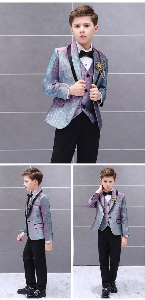 Formal Children's Dress Suit Set Gradient Color Flower Handsome Host Catwalk Wedding Costume Kids Blazer Vest Pants 3pcs Outfit|Suits| - AliExpress Kids Blazers, Wedding Dresses For Kids, Wedding Costume, Wedding Costumes, Childrens Dress, African Men Fashion, Color Flower, Dress Suit