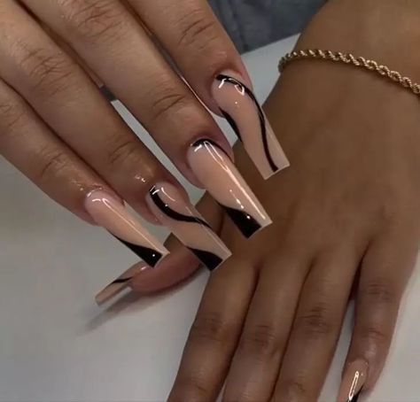 21 Gorgeous Black Tapered Square Nail Designs Long Tapered Square Nails Black, Square Nails Ideas Black, Black Tapered Square Nails, French Tip Acrylic Nails Pink, Black Abstract Nails, Tapered Square Nails Long, Tapered Square Nail Designs, Square French Tip Acrylic Nails, Long Square French Tip