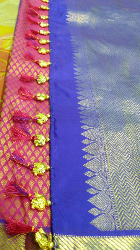 Elephants Elephant Kuchu Design, Saree Kutch, Sari Tassels, Pallu Designs, Magam Work Designs, Saree Kuchu New Designs, Blue Blouse Designs, Saree Pallu, Kuchu Designs