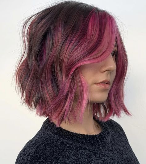 Short Magenta Hair, Magenta Hair, Dark Roots, Color Inspo, Hair Inspo Color, Short Bob, Color Ideas, Dark Hair, Pink Hair