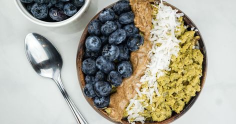 Whole30 Blueberry Breakfast Bowl - Slender Kitchen Whole 30 Oatmeal, Peanut Butter Banana Oats, No Bake Oatmeal Bars, Slender Kitchen, Whole 30 Breakfast, Slow Cooker Bbq, Blueberry Breakfast, Breakfast Bowl, Nutritious Snacks