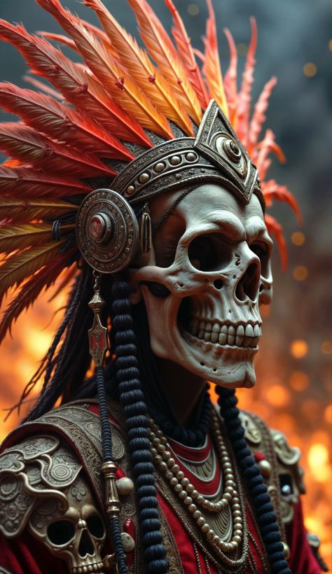 Explora la fascinante historia de Mictlantecuhtli, el dios azteca de la muerte y señor del inframundo. Su nombre significa 'Señor de Mictlán' o 'Señor de los muertos', evocando la oscuridad y el misterio que rodean a la muerte. Mictlantecuhtli tiene una apariencia aterradora, con una calavera descarnada y dientes afilados, adornado con símbolos de la muerte como cráneos y huesos. ¡Descubre más sobre este temible dios y su importancia en la mitología azteca! Skull Photo, Adornos Halloween, Dia De Muertos, Angel, Quick Saves