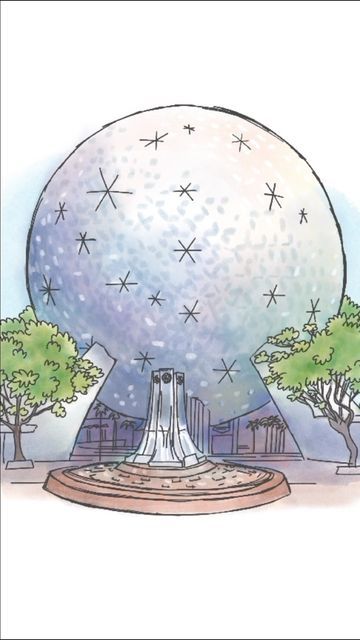 Disney World Clipart, Epcot Illustration, Epcot Ball Drawing, Epcot Painting, Disney World Drawings, Epcot Drawing, Epcot Tattoo, Disney Widgets, Disney World Art