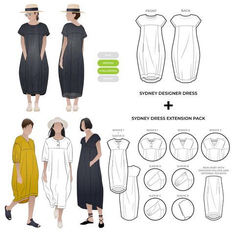 PRICES MAY VARY. This is a sewing pattern for a designer cocoon-shaped dress with an extension pack that offers a range of different style options. You have 4 bodice, 3 sleeve and 2 skirt options to choose from. Make it in washed linen, crepe, rayon, light weight wool. Sizes 4-16 included. Each size is printed in a different colour. Style Arc's industry-based patterns are available for you to sew at home! Difficulty rating: Medium - Challenging. Check out Style Arc's up-to-the minute styles. Sew Dress Extension, Sewing Wardrobe, Diy Skirts, Style Arc, Pattern Outfits, Stylish Skirts, Sewing Patterns For Kids, Free Dresses, Wardrobe Ideas