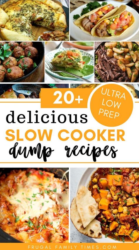 A roundup of 20+ slow cooker recipes that are almost no or very low in prep time. Fast, easy and family friendly. Delicious dump and dash crockpot recipes make making dinner simple when life gets complicated. Included are chili, sliders, ribs, vegetarian options, chicken, eggs and more. Crock pot dump meals make dinner preparation so much easier! #slowcooker #crockpot #easyrecipes Crock Pot Dump Meals, Crock Pot Dump, Crockpot Dump Recipes, Recipes Crock Pot, Dump Meals, Pasta Primavera, Crockpot Recipes Beef, Crockpot Dishes, No Cooking