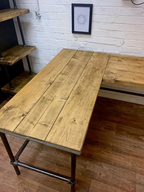 Rustic Scaffold Board CORNER DESK on Steel Pipe Legs Steel | Etsy UK Pallet Desk, Home Office Set Up, L Shaped Corner Desk, Awesome Woodworking Ideas, Reclaimed Wood Desk, Steel Desk, Wood Office, Scaffold Boards, Blackened Steel