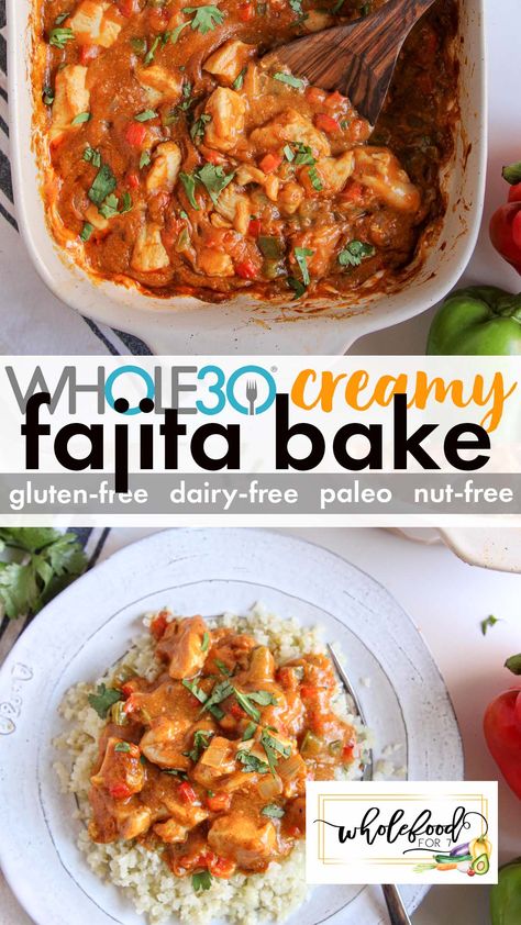 Whole30 Creamy Fajita Bake Paleo Casseroles, Chicken Fajita Bake, Fajita Bake, Fajita Casserole, Turkey Dinners, Chicken Fajita Casserole, Baked Chicken Fajitas, Keto Easy, Fajita Bowls