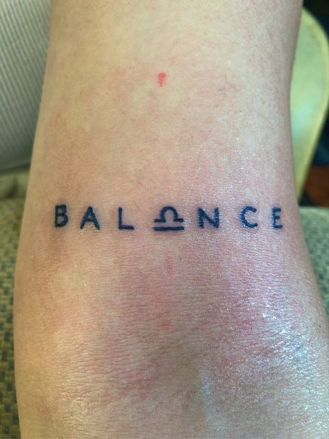 Balance Tattoo Minimalist Word, Libra And Pices Tattoo, Balance Neck Tattoo, No Ego Tattoo, Leo Libra Tattoo Combined, Libra Tattoo On Finger, Balance Libra Tattoo, Women Libra Tattoo, Tattoo Ideas Libra Zodiac Signs