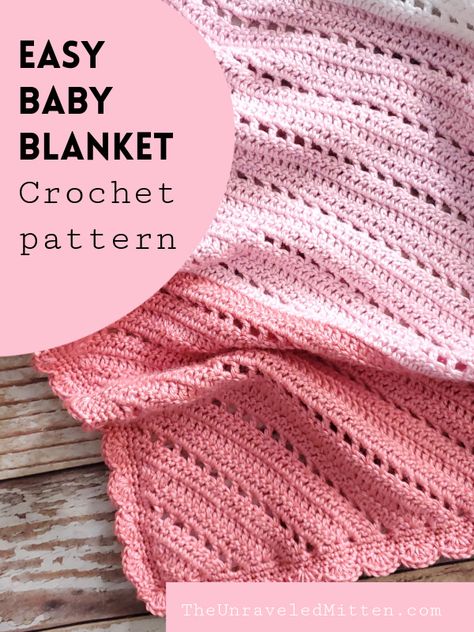 Diagonal Easy Crochet Baby Blanket Pattern - The Unraveled Mitten Easy Baby Blanket Crochet, Baby Blanket Crochet Pattern Easy, Baby Afghan Crochet Patterns, Crochet Baby Blanket Free Pattern, Easy Baby Blanket, Easy Crochet Baby Blanket, Blanket Crochet Pattern, Easy Crochet Baby, Baby Afghan Crochet