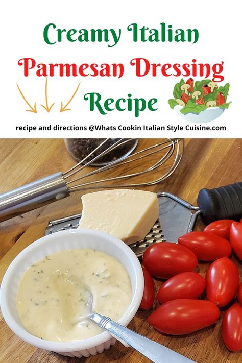 Creamy Italian Parmesan Dressing Recipe Authentic Italian Salad Dressing, Pepper Parmesan Dressing, Creamy Salad Dressing Recipes, Creamy Parmesan Dressing Recipe, Parmesan Dressing Recipe, Creamy Parmesan Dressing, Jarred Vegetables, Italian American Food, Creamy Salad Dressing