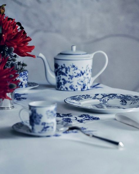 Teapot Crafts, Coffee Table Arrangements, Timeless House, Christian Dior Designer, Red Toile, Mug Crafts, Blue Toile, White Dinner Plates, Limoges Porcelain