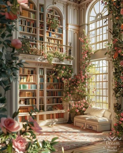 Aesthetic Book Library, Library Room Wallpaper, Drawing Of Library, Acotar Instagram, Fantasy University, Magic Living Room, Acotar Courts, Cottagecore Library, Library Artwork