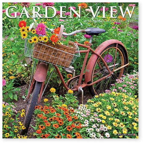 Garden View 2019 Calendar Bicycle Decor, Marion County, Garden Calendar, Old Bicycle, Garden Drawing, Landscaping With Rocks, Country Gardening, Large Canvas Prints, Flower Basket