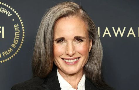 The 5 things Andie MacDowell tells everyone to buy | The Star Andie Macdowell Hair, Andie Macdowell Style, L'oreal Paris, Andie Macdowell, Grey Hair Inspiration, Skin Balm, Deep Autumn, Grey Hair, Hair Health