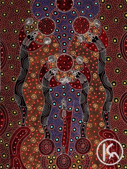 Dreamtime Sisters by Colleen Wallace Nungari from Santa Teresa, Central Australia created a 93 x 123 cm Acrylic on Belgian Linen painting costing $6,000.00 at the Aboriginal Art Store Dreamtime Art, Northern Australia, Aboriginal Dreamtime, Central Australia, Aboriginal Dot Painting, Aboriginal Dot Art, Aboriginal Painting, Aboriginal Culture, Psy Art