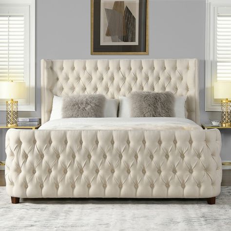 Brooklyn Upholstered Tufted Shelter Wingback Panel Bed - Bed Bath & Beyond - 23122941