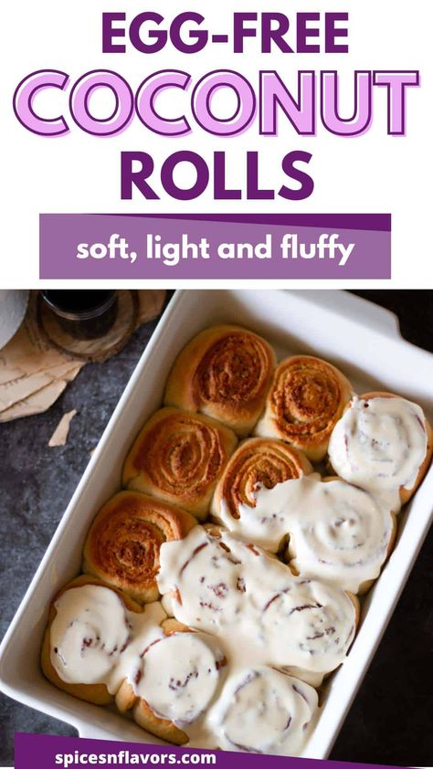 Discover the perfect treat with this coconut rolls recipe! These coconut sweet rolls are light, airy, and filled with a rich, creamy coconut center. Topped with a silky smooth glaze, each bite of this coconut roll bread is simply irresistible. Whether you're a seasoned baker or a beginner, this easy-to-follow recipe will guide you to creating soft, fluffy coconut rolls that are sure to impress. Perfect for breakfast or dessert, these rolls are a delicious way to enjoy the tropical flavor of coco Coconut Rolls Recipe, Pani Popo, Coconut Rolls, Coconut Roll, Polynesian Food, Eggless Baking, Sweet Rolls, Simply Irresistible, Roll Recipe