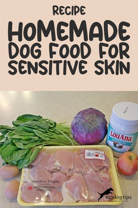 Recipe: Homemade Dog Food for Sensitive Skin Dog Food For Skin Allergies, Dog Food Recipes Crockpot, Food For Dry Skin, Dog Cake Recipes, Dog Food Recipe, Pet Treats Recipes, Diy Dog Food, Make Dog Food, Healthy Dog Treats Homemade