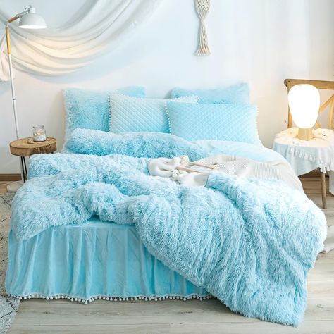 PRICES MAY VARY. 【You can get these】blue comforter cover set queen Including 1 Faux Fur blue Duvet Cover 90"x 90" inch +2 Faux Fur Pillow Cases 20"x 26" inch, You can match all comforter in your home by using our blue duvet cover. You can purchase big size queen bed cover for your adult queen bed, or purchase single bed cover for Twin bed for your children.Please check the size of your comforter before placing an order. 【fluffy comforter cover】With soft fluffy plush fabric, could offer people a Turquoise Bedding Bed Bath & Beyond, Cute Comforter Sets Bed Bath & Beyond, Blue Bed Curtain, Blue And Purple Duvet Cover, Royal Blue Bed In A Bag Bedding Sets, Teal Black And White Bedding, White & Blue Bed, Pink Star Comforter Teens, Round Bed Blue