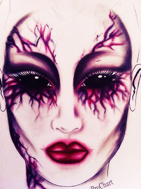 Facechart by Sherrie sparkes Halloween makeup #halloween #makeup #facechart #vampier #mac #prochart #mua #makeupartist Horror Airbrush Makeup, Airbrush Halloween Makeup, Veins Makeup, Mac Makeup Looks, Scary Alien, Makeup Zombie, Halloweenský Makeup, Alien Makeup, Makeup Charts