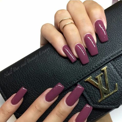 Deep mauve nail color. I love it! Mauve Nail Color, Mauve Nail Polish, Nail Shapes Square, Mauve Nails, Dark Mauve, Prom Nails, My Nails, Nail Color, Nail Shapes