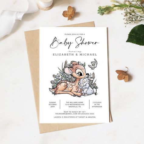 Bambi Shower Ideas, Bambi Baby Shower Invitations, Bambi Baby Shower Ideas Boys, Bambi Themed Baby Shower Ideas, Bambi Baby Shower Theme Girl, Bambi Invitation, Bambi Baby Shower Ideas, Disney Baby Shower Ideas, Bambi Party