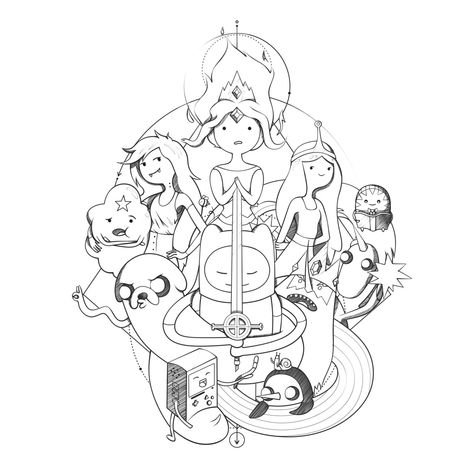 Adventure Time Tattoo Design, on ArtStation at https://www.artstation.com/artwork/28yAAx Lsp Adventure Time Tattoo, Adventure Time Patchwork Tattoo, Adventure Time Tattoo Design, Adventure Time Stencil, Come Along With Me Tattoo, Adventure Time Tattoo Sleeve, Finn Tattoo Adventure Time, Adventure Time Tattoo Flash, Simple Adventure Time Tattoos