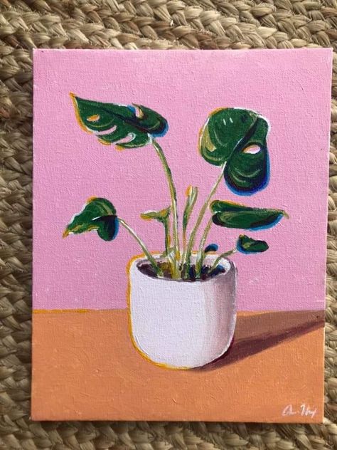 12x12 Painting Ideas, Cool Painting Ideas On Canvas, Plants Painting, Cool Paintings Ideas, Acrylic Canvas Painting, Arte Van Gogh, Simple Canvas Paintings, Cute Canvas Paintings, Plant Painting