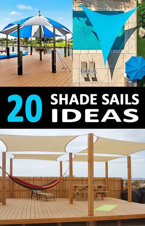 20 Shade Sail Installation Ideas Sail Shade Ideas Backyards, Shade Sail Ideas, Wood Deck Patio, Shade Sail Installation, Deck Shade, Patio Images, Sun Sails, Triangle Shade Sail, Installation Ideas