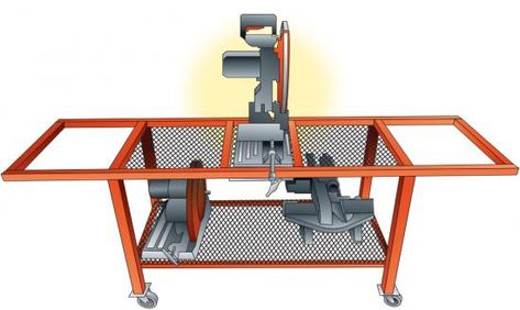 Helpful Tips From Around The Farm!  https://loom.ly/xZsczGY Chop Saw Stand, Metal Work Table, Table On Wheels, Saw Table, Welded Metal Projects, Saw Stand, Chop Saw, Workshop Plans, Welding Shop