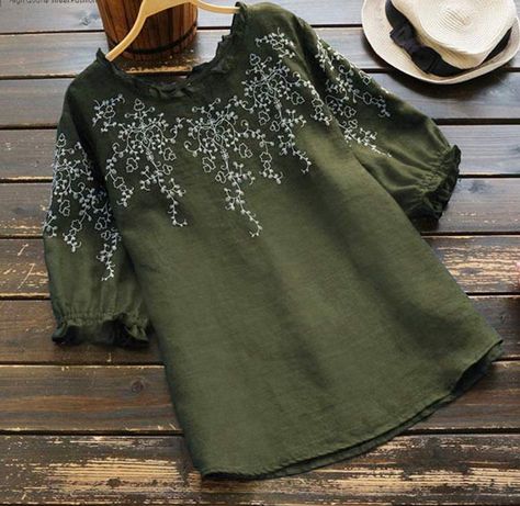 Package  included:1 Blouse Material: 100% Cotton Colors: Green,White Size: S,M,L,XL,2XL Sleeve Length:Half Sleeve Neckline: O-Neck Pattern: Flowers Embroidery Decoration: Embroidery Style: Leisure Season: Summer Occasion: Family Female Embroidery, Womens Blouses Summer, Cotton Tunic Tops, Embroidery Top, Cotton Tunic, Summer Blouse, Summer Blouses, Women Blouses, Women's Shirt