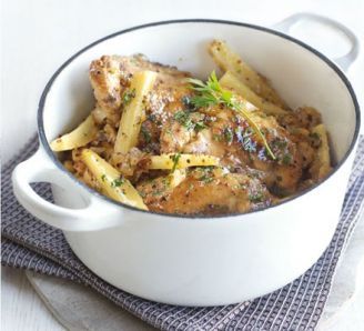 Healthy Chicken Thigh Recipes, Parsnip Recipes, Honey Mustard Chicken, Bbc Good Food, Mustard Chicken, Fodmap Recipes, Cooking On A Budget, Bbc Good Food Recipes, Chicken Pot