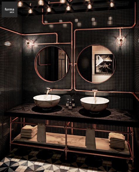 Industrial Bedroom Design, Toilette Design, Restaurant Bathroom, Wc Design, Restroom Design, Industrial Bedroom, Washroom Design, Industrial Bathroom, Bad Inspiration