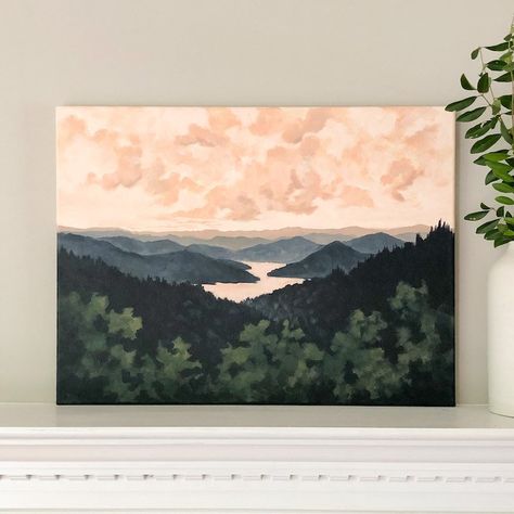 Washington Painting, Mountains In North Carolina, Home Decor Wallpaper, Misty Mountains, Wallpaper Fabric, Decor Wallpaper, Original Landscape Painting, Original Landscape, Canvas Art Painting