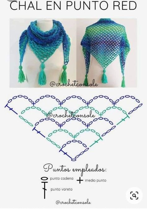 Triangle Scarf Crochet Pattern, Crochet Shawl Diagram, Crochet Triangle Scarf, Crochet Shawl Pattern, شال كروشيه, Crochet Shawl Pattern Free, Mode Crochet, Crochet Triangle, Crochet Shawls And Wraps