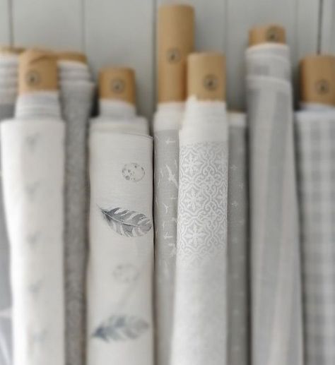 Lots of our pretty grey patterns lined up for shipping x x Coastal Fabrics, Cottage Fabric, Emily Bond, Peony And Sage, Bungalow Interiors, Sage Fabric, Fabric Photography, Grey Linen Bedding, Touch Of Gray