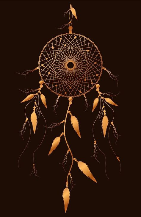 dreamcatcher with mandala ornament and bird feathers. Gold Mystic symbol, Ethnic art with native American Indian boho design, vector isolated on old vintage black background Mystic Symbols, Black Mandala, Dreamcatcher Wallpaper, Ethnic Art, Boho Design, Background Background, Boho Designs, Native American Indians, American Indian