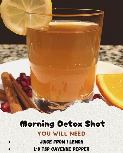 In a glass, mix apple cider vinegar, lemon juice, cayenne pepper, honey, and turmeric. Add 0.25 cup of filtered water and stir until mixed. If desired, add an essential oil for wellness benefits. Drink immediately for a detox effect.\n\nNote: You can adjust the amount of ingredients based on your taste.\n\n#DetoxShot #MorningRoutine Benefits Of Cayenne Pepper Lemon Water, Cayenne Pepper Water, Cayenne Pepper Drink, Benefits Of Cayenne Pepper, Honey And Turmeric, Cayenne Pepper Benefits, Apple Cider Vinegar Lemon, Gastric Juice, Kitchen Simple