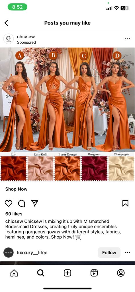 Rose Gold Wedding Theme Bridesmaid Dresses, Burnt Orange And Tan Wedding Party, Burnt Orange Ivory And Gold Wedding, Rose Gold And Orange Wedding, Burnt Orange Cream And Gold Wedding, Burnt Orange And Rose Gold Wedding, Cream And Burnt Orange Wedding, Burnt Orange Roses, Champagne And Orange Wedding Colors