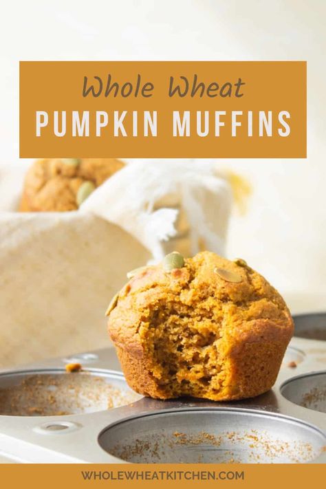 Our low sugar pumpkin muffins come together quick and easy in just one bowl. This small batch muffin recipe is great for using up leftover pumpkin. We use soft white wheat (whole wheat pastry flour) to make these whole wheat pumpkin muffins. They are the perfect recipe to add to your fall baking lineup. Fresh Milled Pumpkin Muffins, Whole Wheat Baking, Low Sugar Pumpkin Muffins, Low Calorie Pumpkin Muffins, Whole Wheat Pumpkin Muffins, Cider Muffins, Apple Cider Muffins, Pumpkin Oatmeal Muffins, Low Calorie Pumpkin